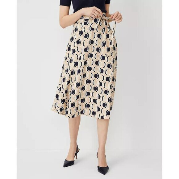 Ann Taylor Geo Tie Waist Full Midi Skirt 12 - Picture 1 of 2